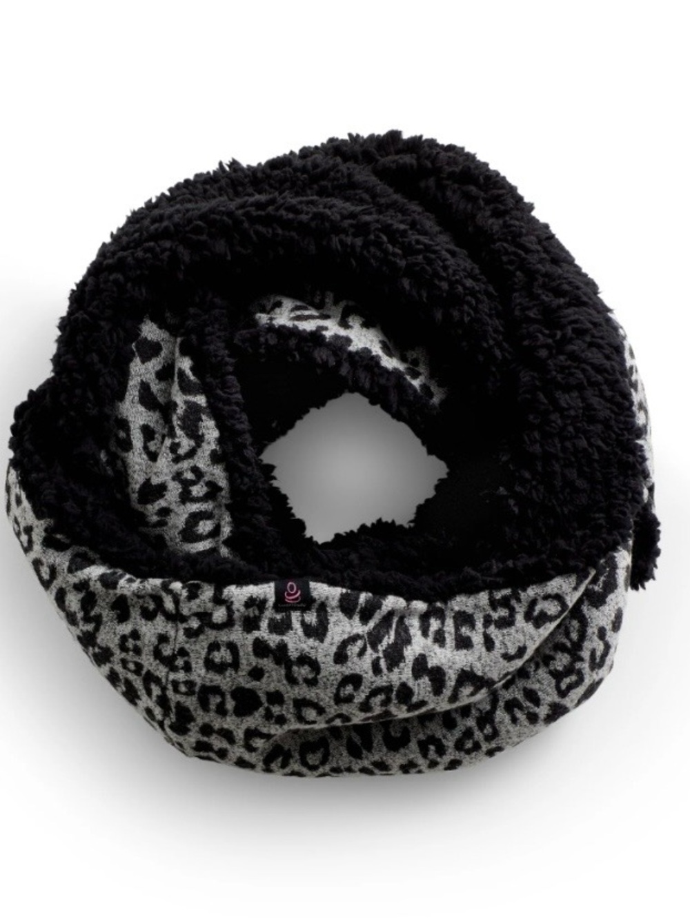 Cuddl Duds EUC Black and Gray Leopard Print Infinity Sherpa Scarf